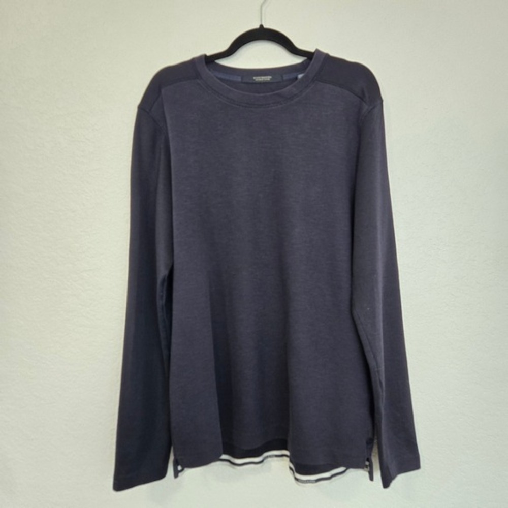 Scotch & Soda Mens Navy Blue Long Sleeve T-Shirt Branded Tape Hem Crewneck XL